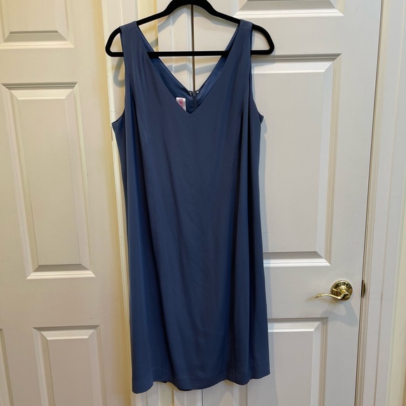 Tom And Linda Blue V-Neck Silk Dress - Picture 2 of 9